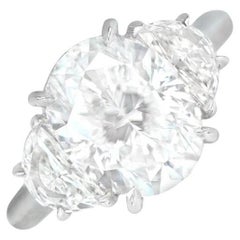 Bague de fiançailles avec diamant taille ovale de 4,00 carats, couleur G, platine