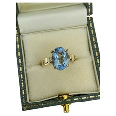 4,00 ct Topacio Natural Ovalado Azul Cielo Solitario Anillo Vintage en Oro Amarillo de 9K