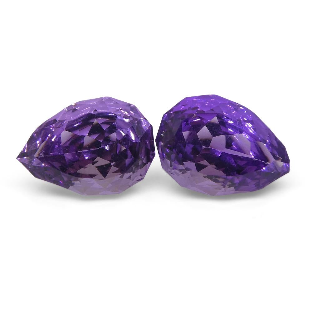 4.00ct Pear Amethyst 'Hypatia' Fantasy/Fancy Cut Pair For Sale 6