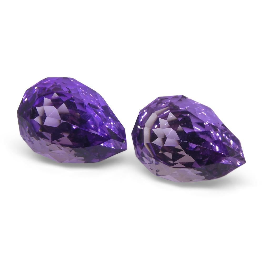 4.00ct Pear Amethyst 'Hypatia' Fantasy/Fancy Cut Pair For Sale 2