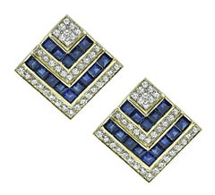 4.00ct Sapphire 2.00ct Diamond 18k Gold Earrings