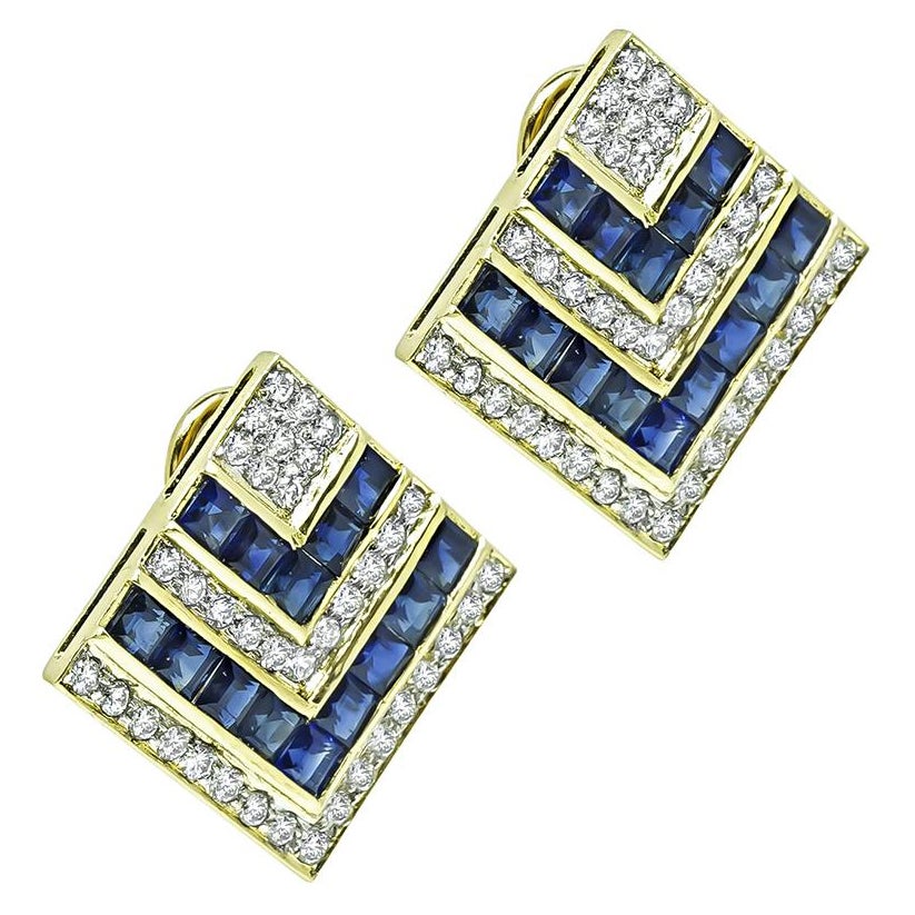 4.00ct Sapphire 2.00ct Diamond 18k Gold Earrings