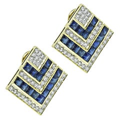4.00ct Sapphire 2.00ct Diamond 18k Gold Earrings
