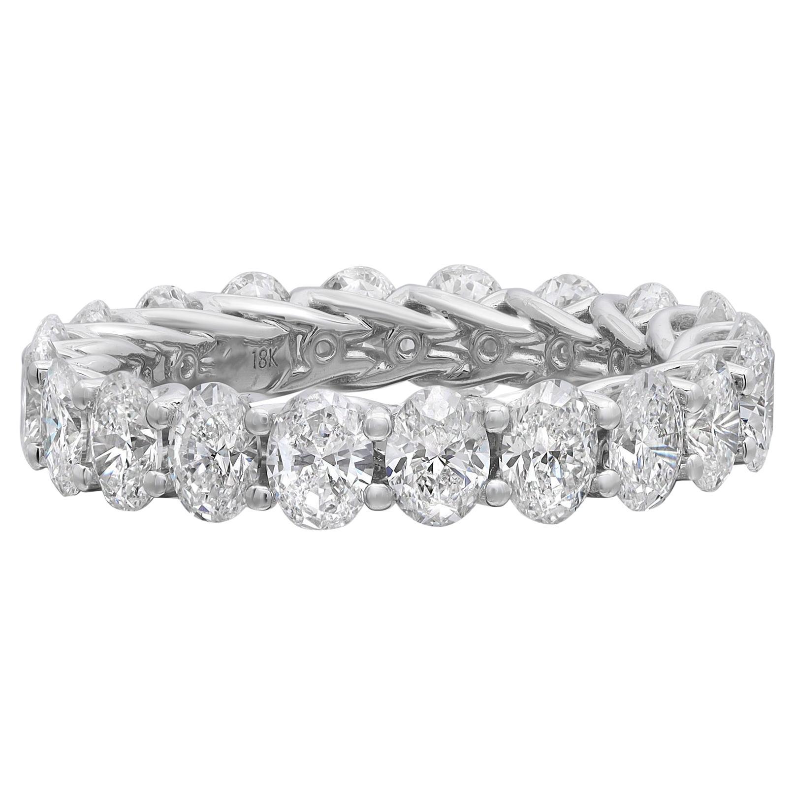 4.00Cttw Oval Cut Diamond Eternity Wedding Band Ring 18K White Gold For Sale