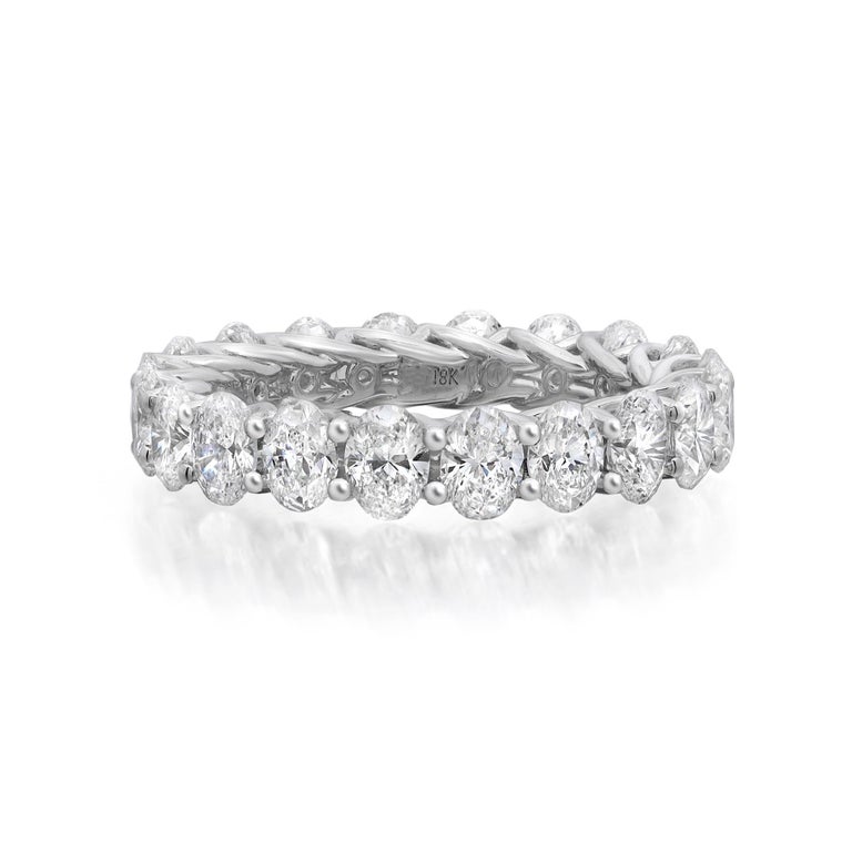 4.00Cttw Oval Cut Diamond Eternity Wedding Band Ring 18K White Gold For ...