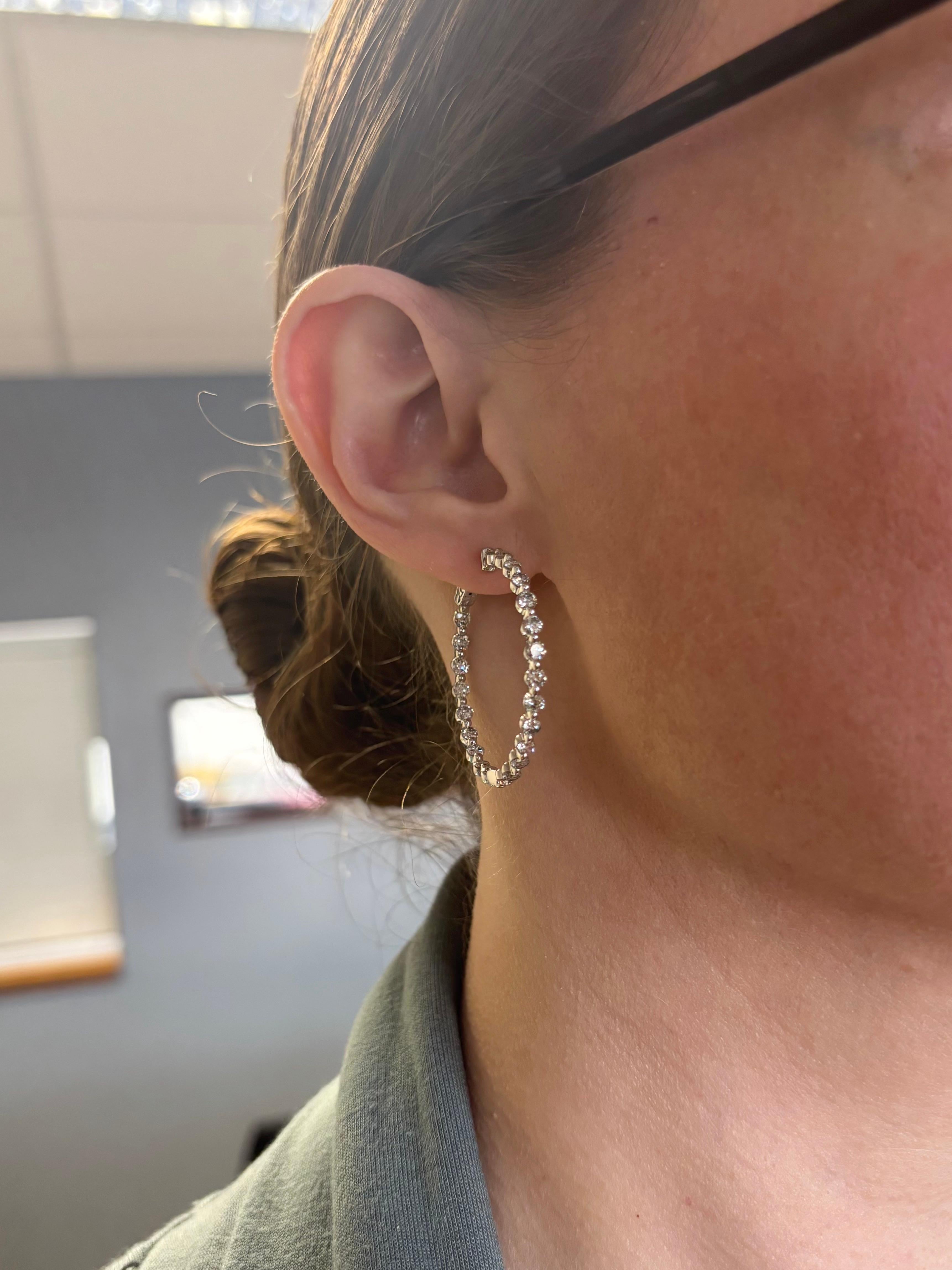 4.00CTW Inside Out Diamond Hoop Earrings in 14k White Gold For Sale 5