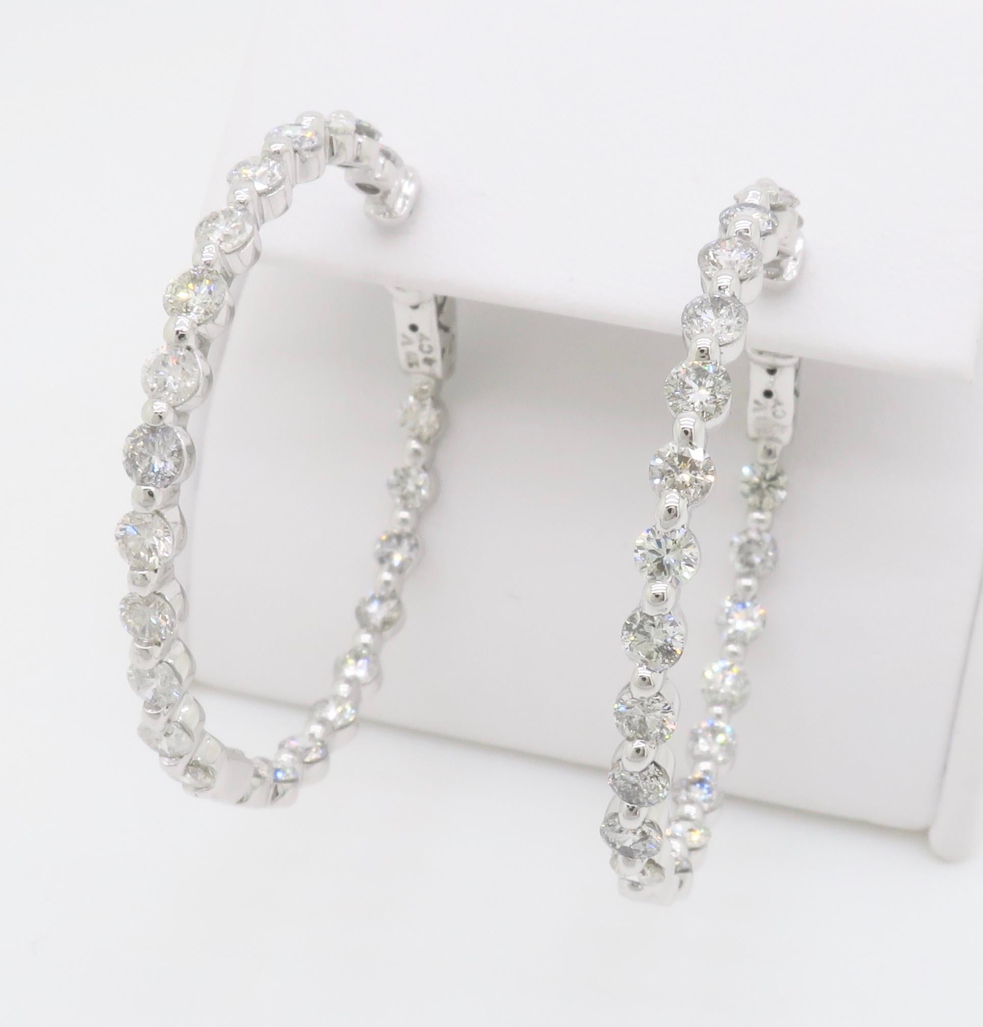 4.00CTW Inside Out Diamond Hoop Earrings in 14k White Gold For Sale 1