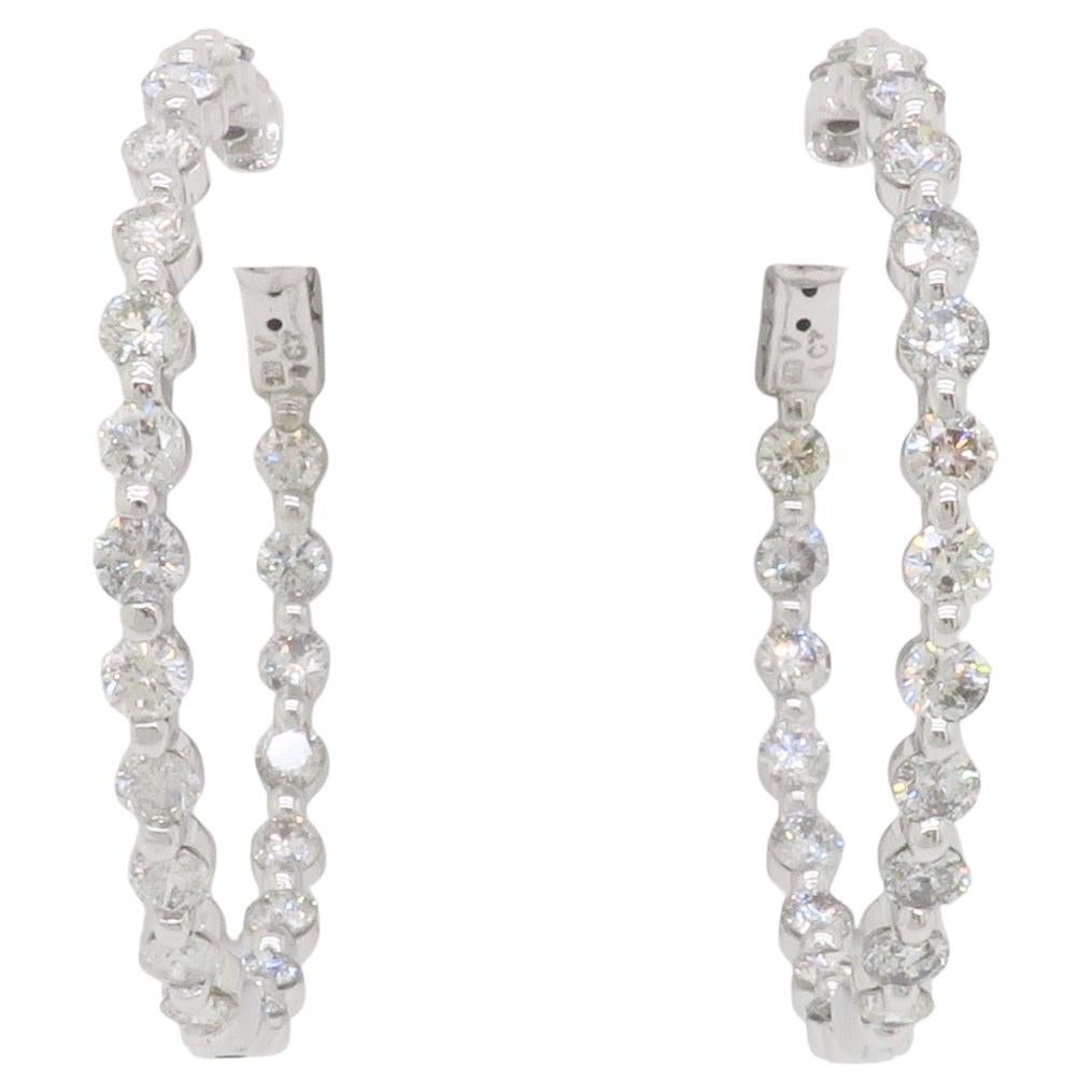 4.00CTW Inside Out Diamond Hoop Earrings in 14k White Gold