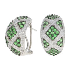 4.00ctw Round Cut Tsavorite Garnet 
Diamond Earrings, 14k Gold Pierced J-Hoops