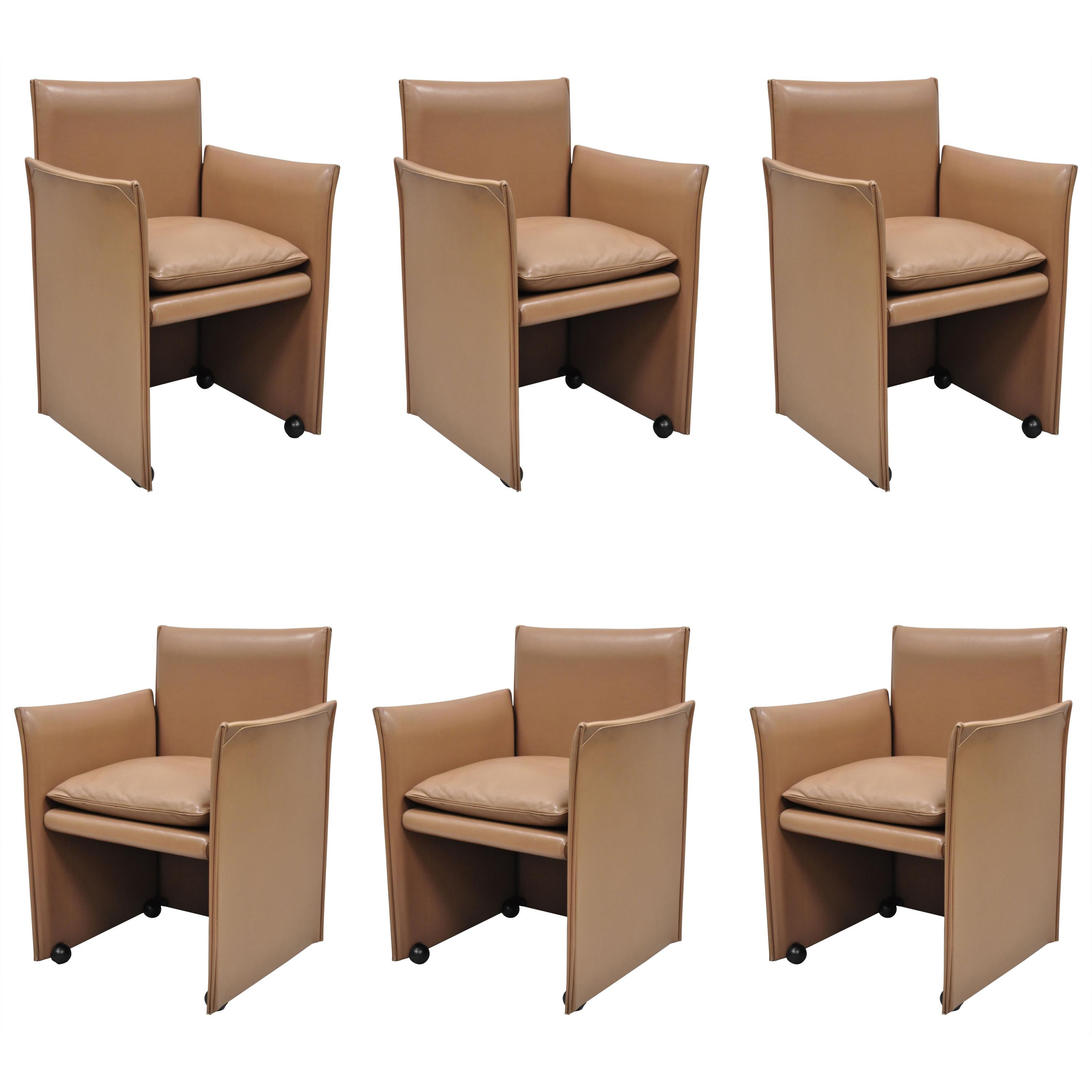 401 Break Armchair by Mario Bellini for Cassina Copper Leather 6 Chairs For Sale