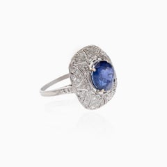 4.01 Carat Blue Sapphire and 0.28 Carat Diamond Ring in Platinum