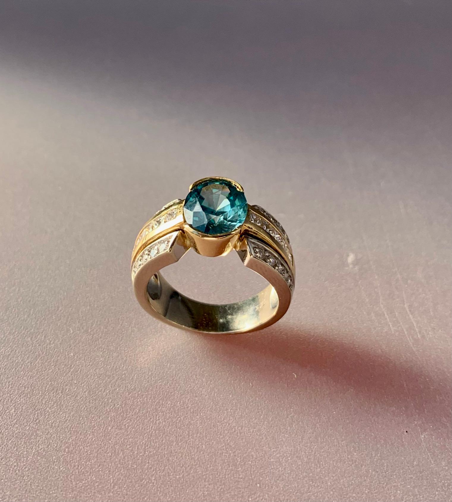 Oval Cut 4.01 Carat Blue Zircon and Diamond Gold Ring