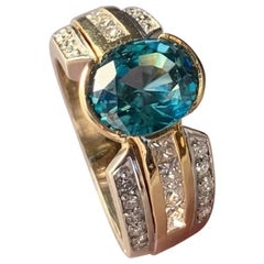 4.01 Carat Blue Zircon and Diamond Gold Ring