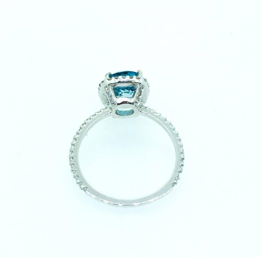 Contemporary 4.01 Carat Blue Zircon Diamond 14 Karat White Gold Bridal Ring For Sale