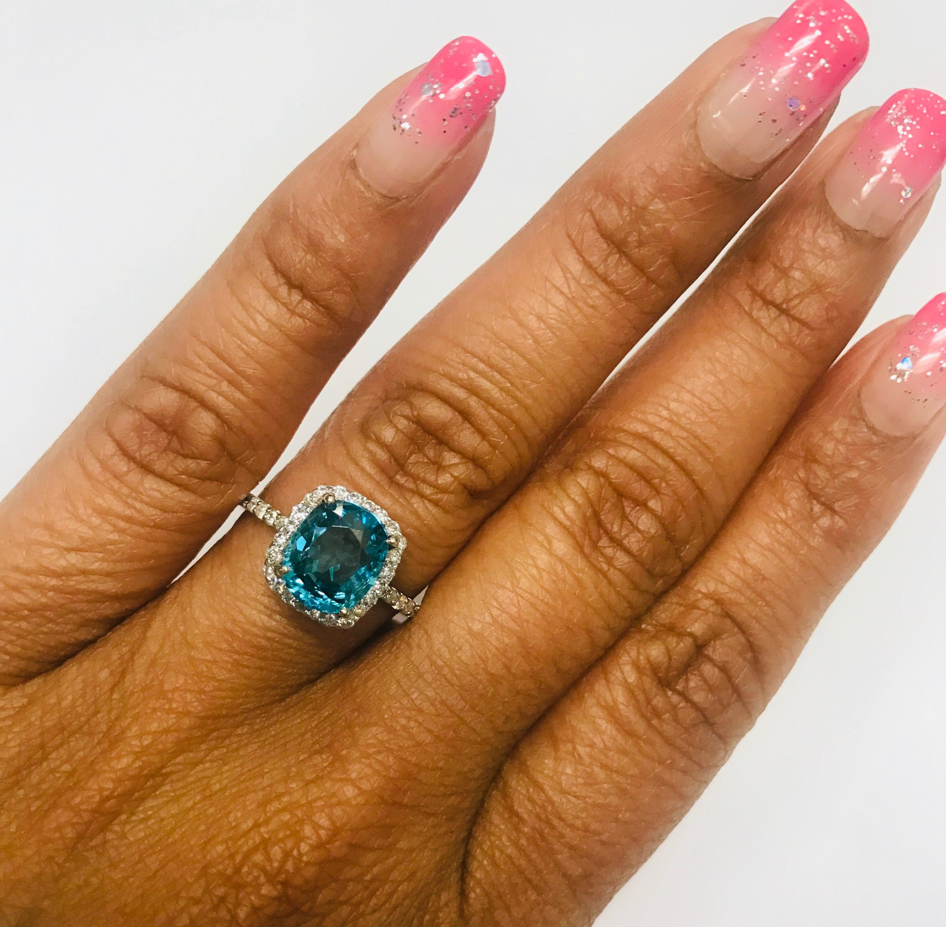 4.01 Carat Blue Zircon Diamond 14 Karat White Gold Bridal Ring In New Condition For Sale In Los Angeles, CA