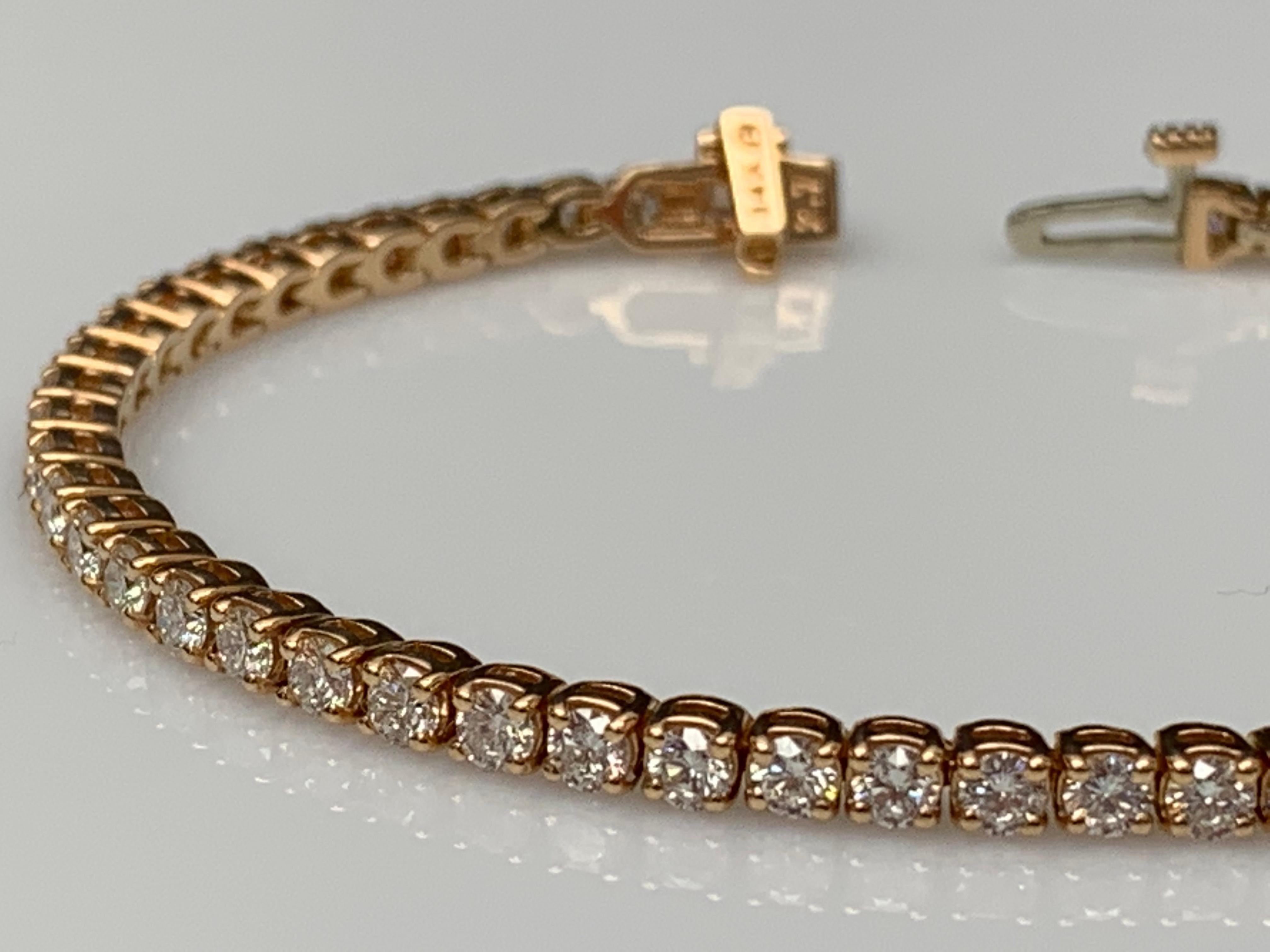 4.01 Carat Brilliant Cut Round Diamond Tennis Bracelet in 14K Rose Gold For Sale 5