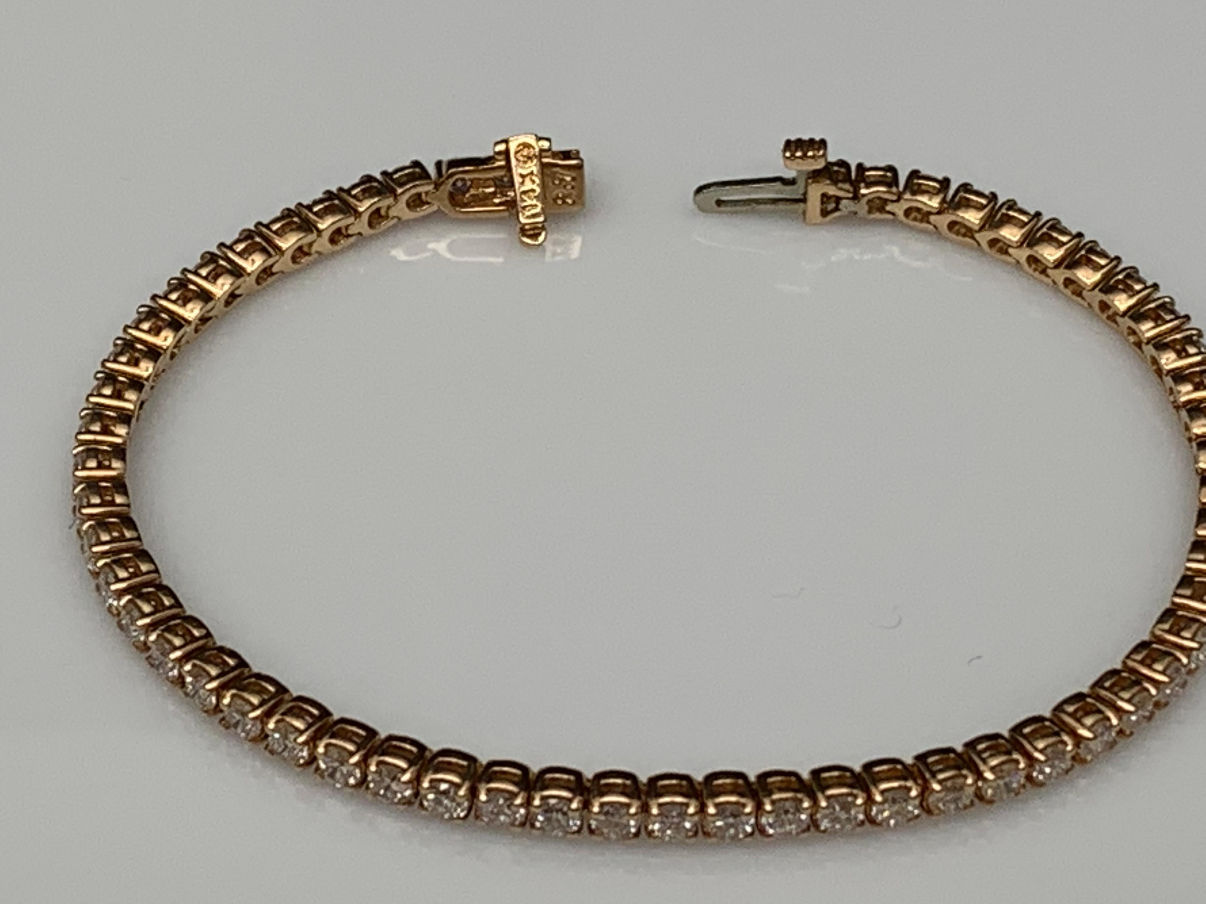 4.01 Carat Brilliant Cut Round Diamond Tennis Bracelet in 14K Rose Gold For Sale 6