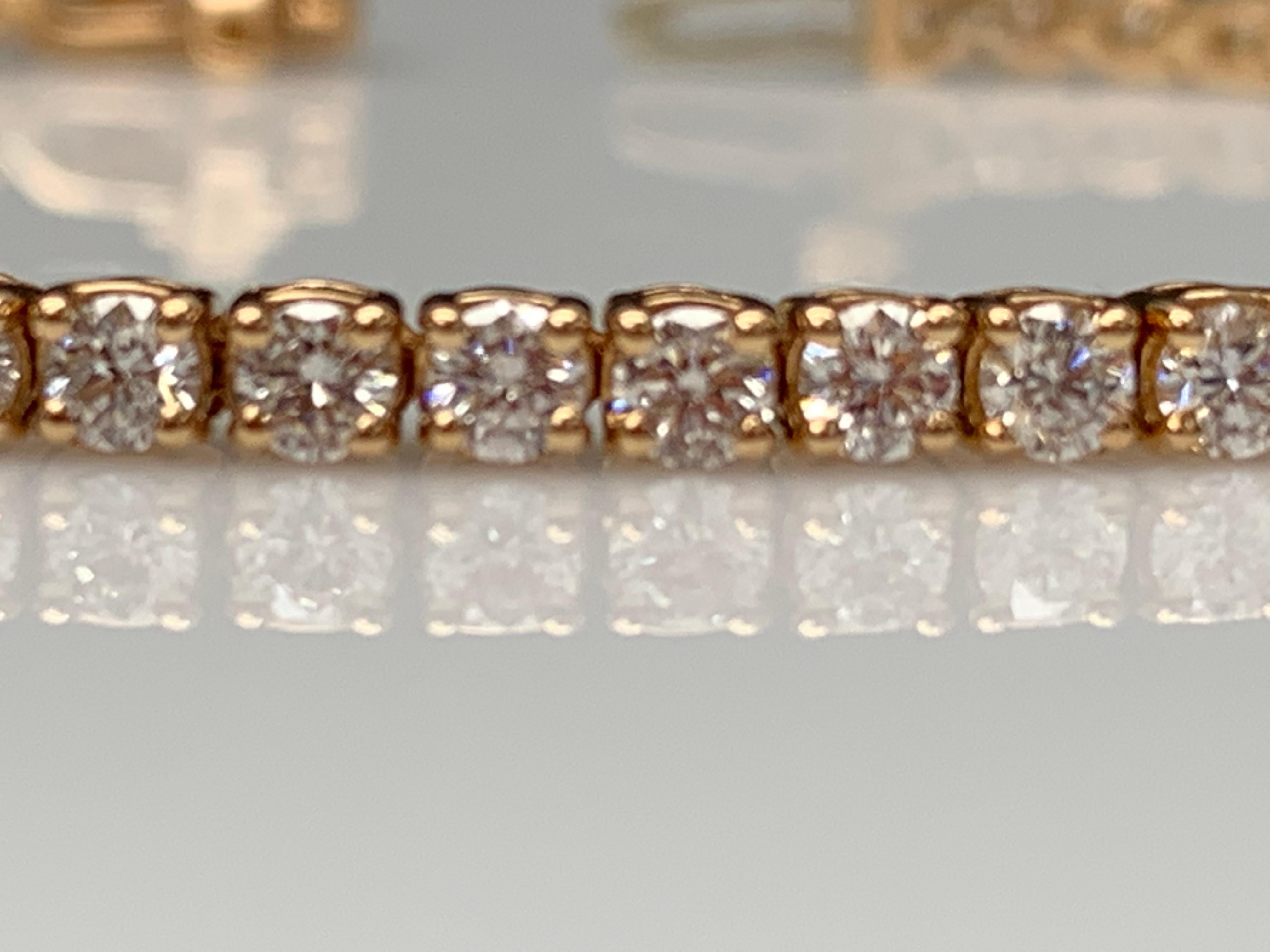 4.01 Carat Brilliant Cut Round Diamond Tennis Bracelet in 14K Rose Gold For Sale 7