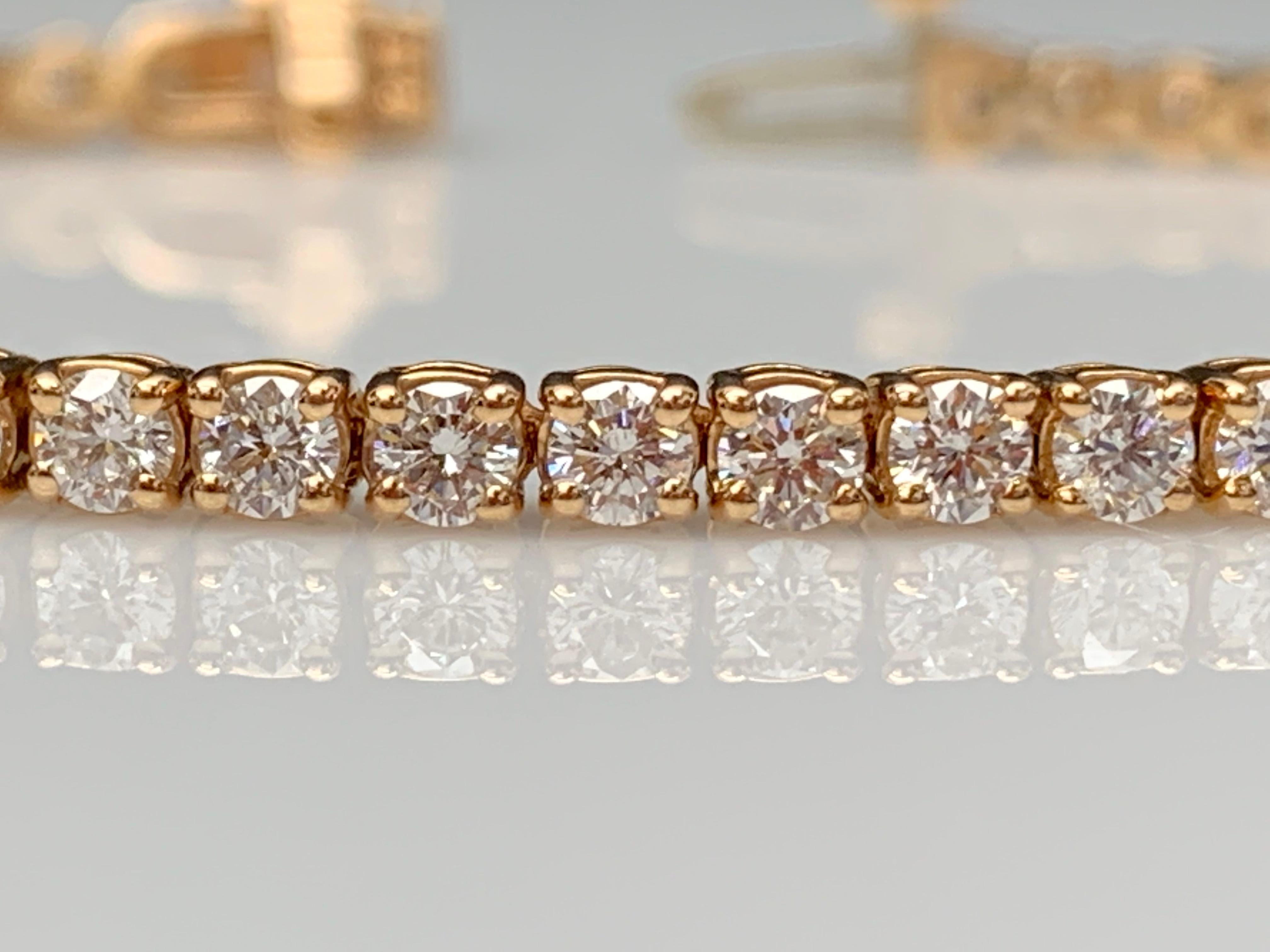 4.01 Carat Brilliant Cut Round Diamond Tennis Bracelet in 14K Rose Gold For Sale 8