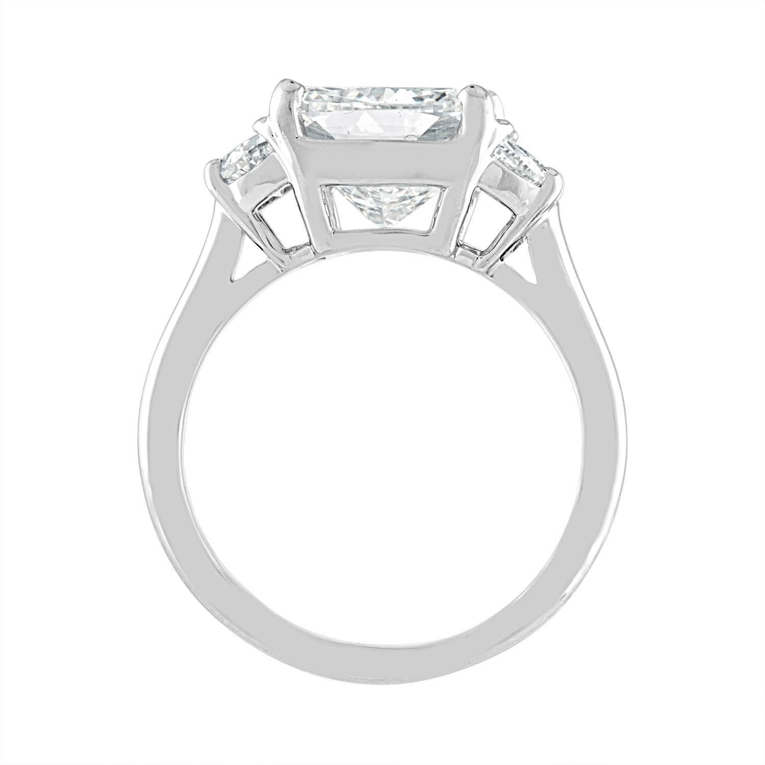Contemporary 4.01 Carat Cushion Cut Diamond, GIA Certified HSI1 Set in 3 Stone Platinum Ring