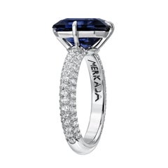4.01 Carat Deep Blue Spinel Emerald Cut Platinum Alternative Engagement Ring