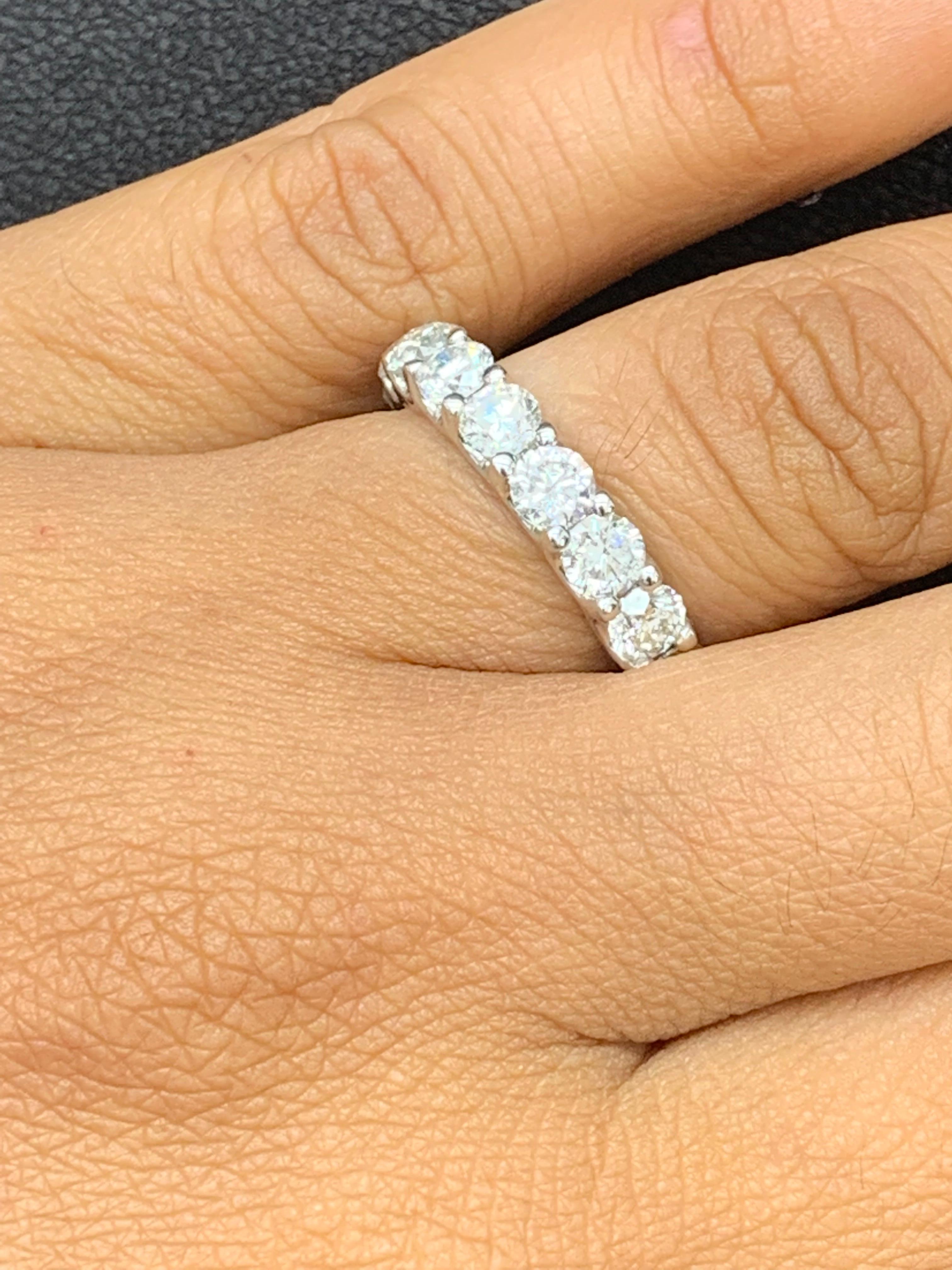 Modern 4.01 Carat Diamond Eternity Wedding Ring in 14k White Gold For Sale
