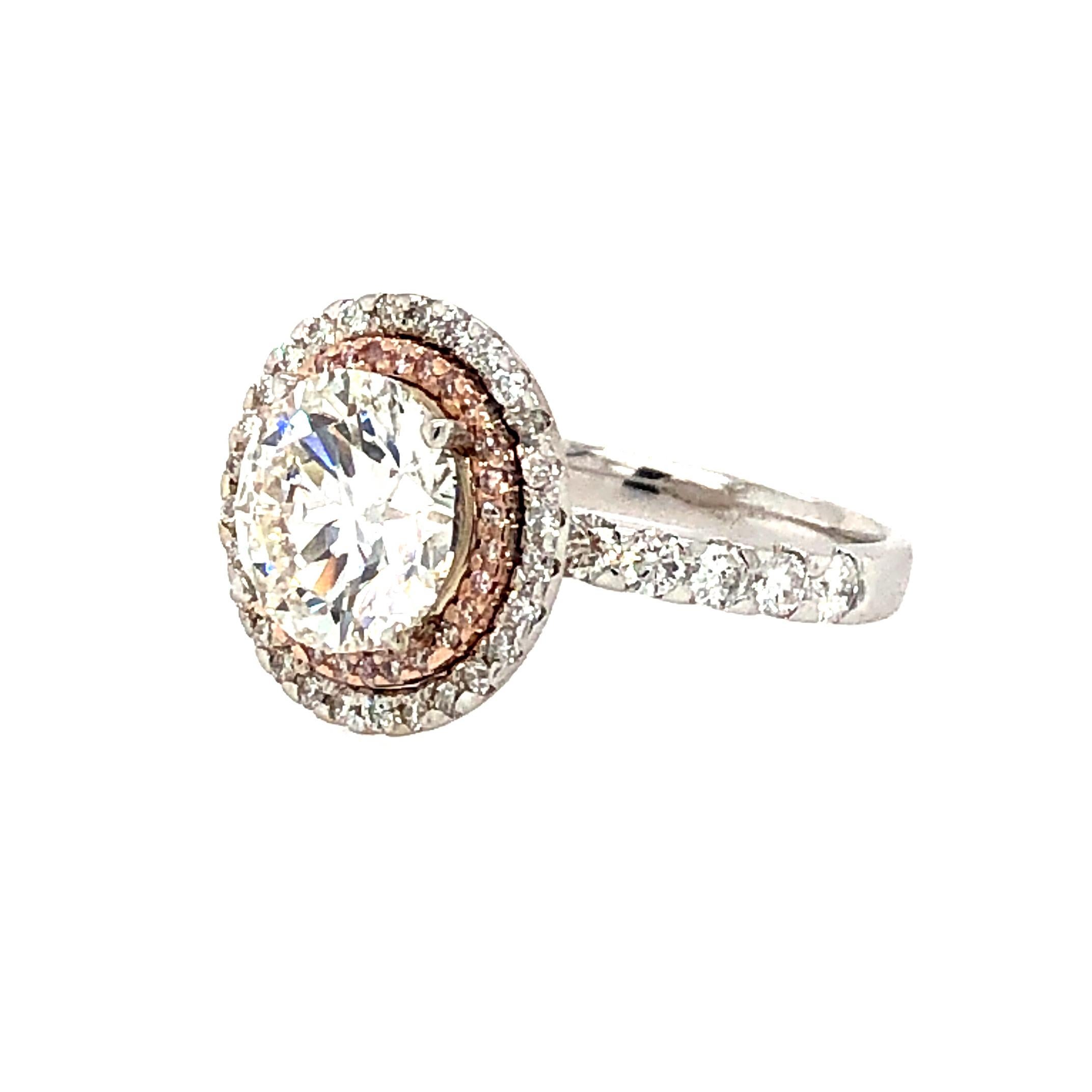 Contemporary 4.01 Carat Diamond with Pink Diamond Halo Engagement Ring 18 Karat Gold