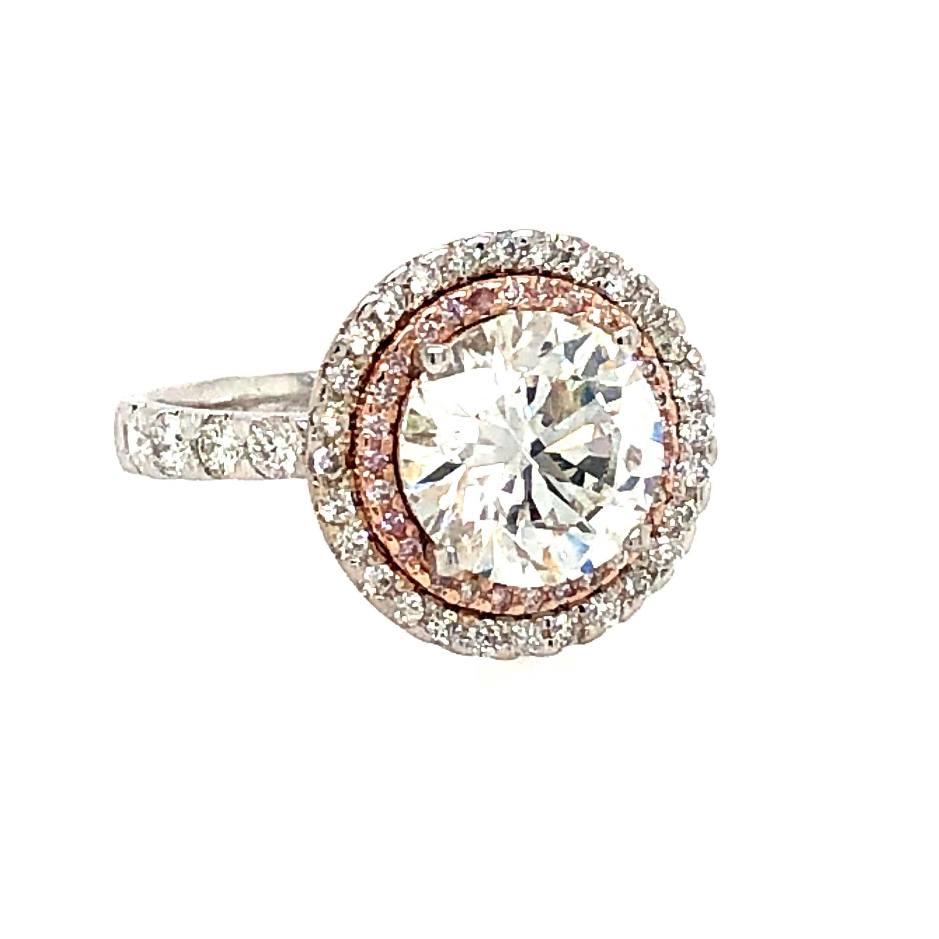 Women's 4.01 Carat Diamond with Pink Diamond Halo Engagement Ring 18 Karat Gold