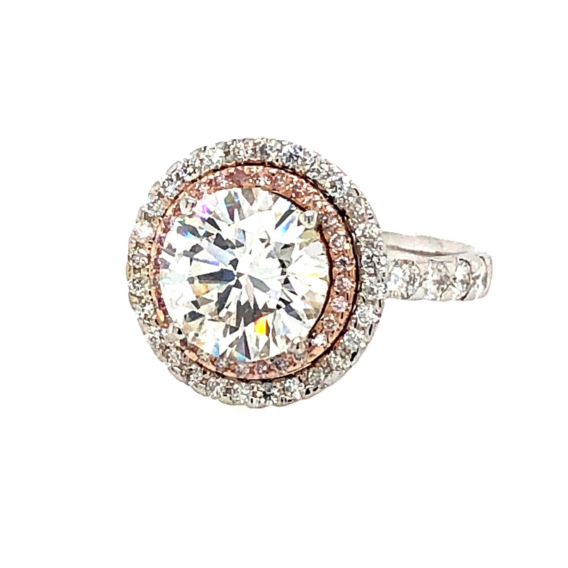 4.01 Carat Diamond with Pink Diamond Halo Engagement Ring 18 Karat Gold 1