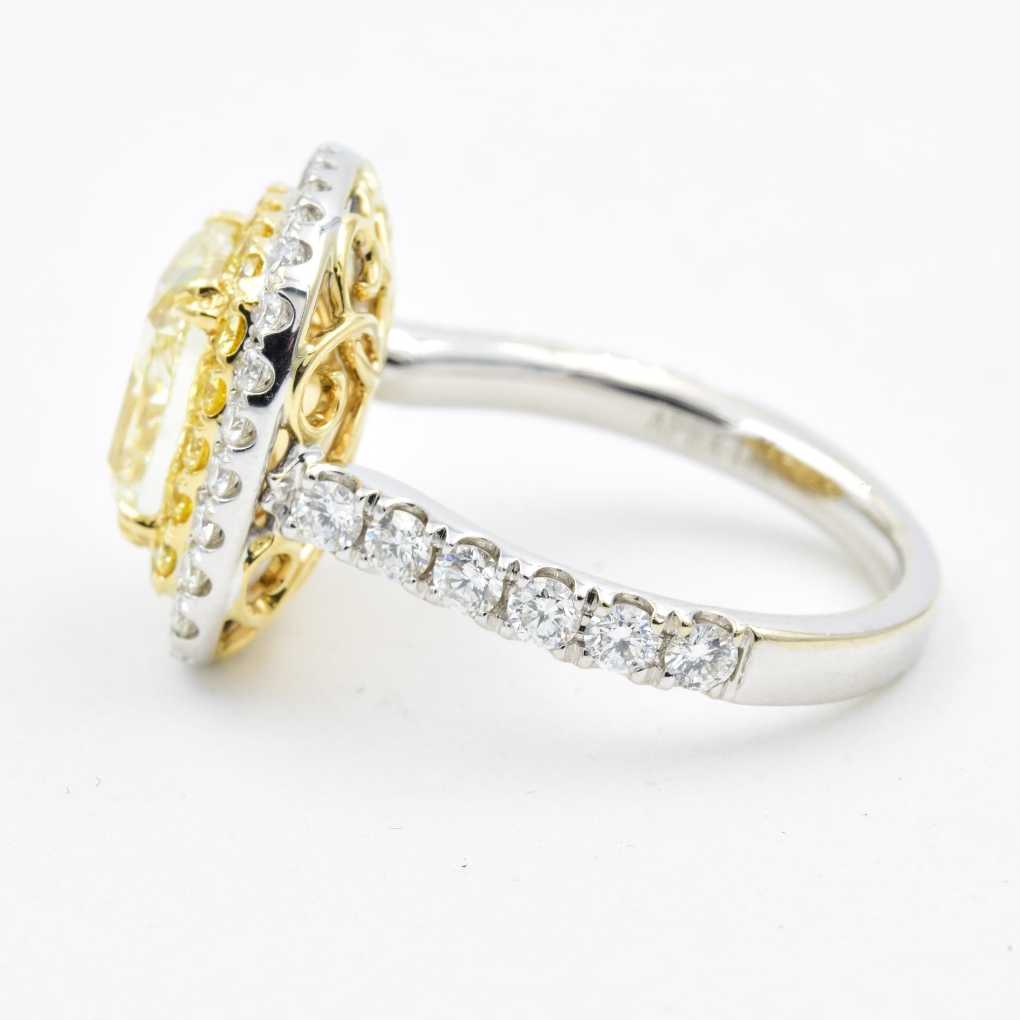 Cushion Cut 4.01 Carat GIA Certified Fancy Yellow Diamond Engagement Ring with 5.26 Carat