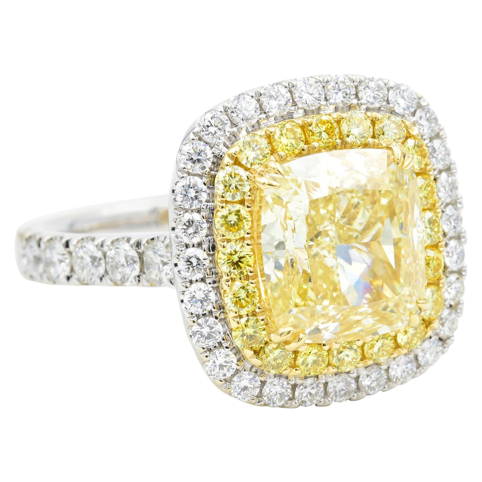 4.01 Carat GIA Certified Fancy Yellow Diamond Engagement Ring with 5.26 Carat