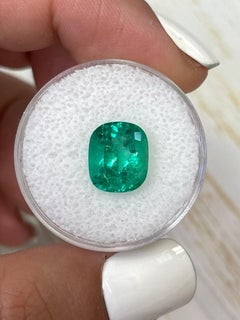 4.01 Carat Intense Green Colombian Emerald - Muzo Cushion Cut Gem