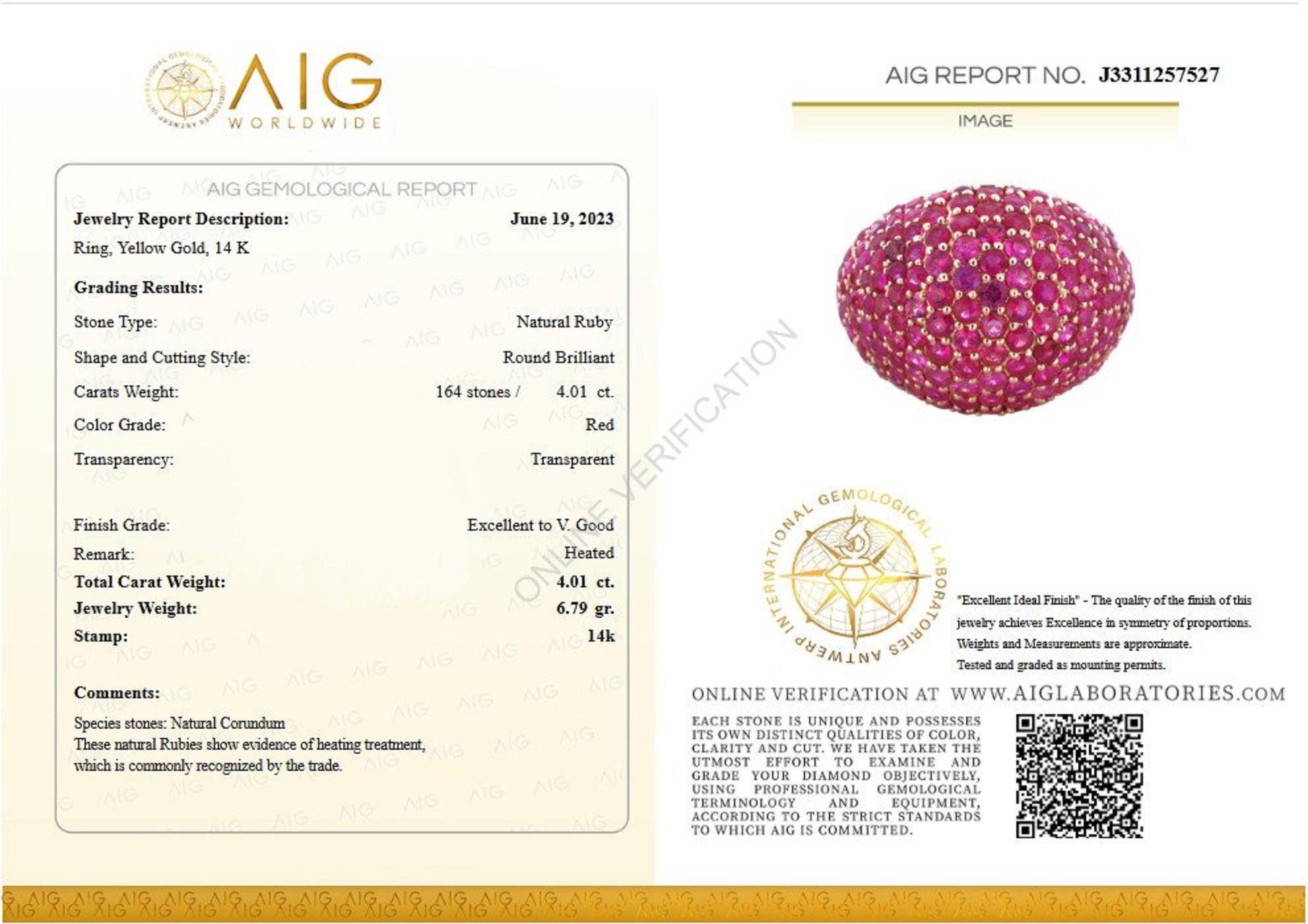 $1 NO RESERVE! Burma Ring aus 14 Karat Gelbgold mit 4,01 Karat natürlichen roten Rubinen (Art déco)