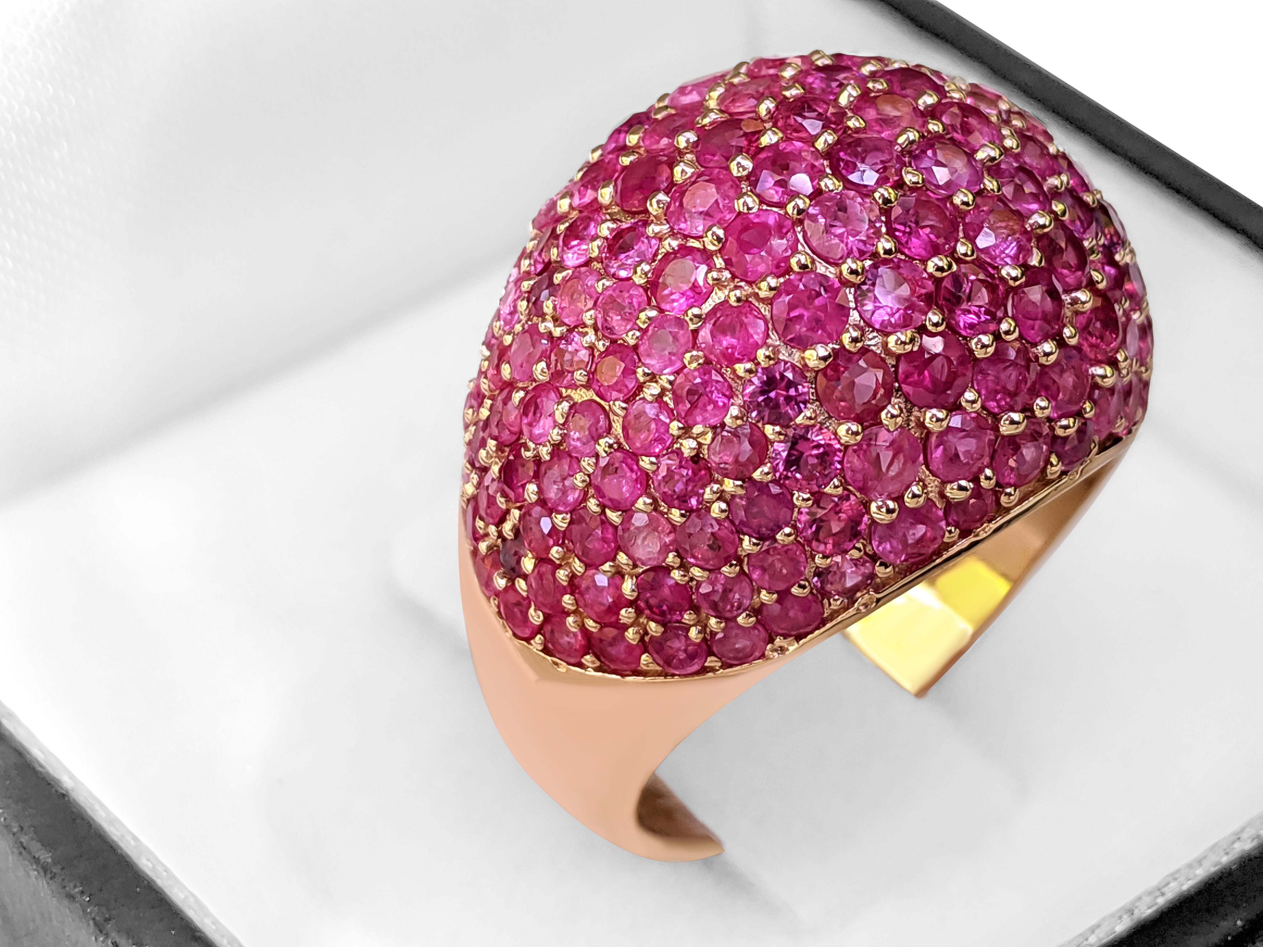 $1 NO RESERVE! Burma Ring aus 14 Karat Gelbgold mit 4,01 Karat natürlichen roten Rubinen Damen