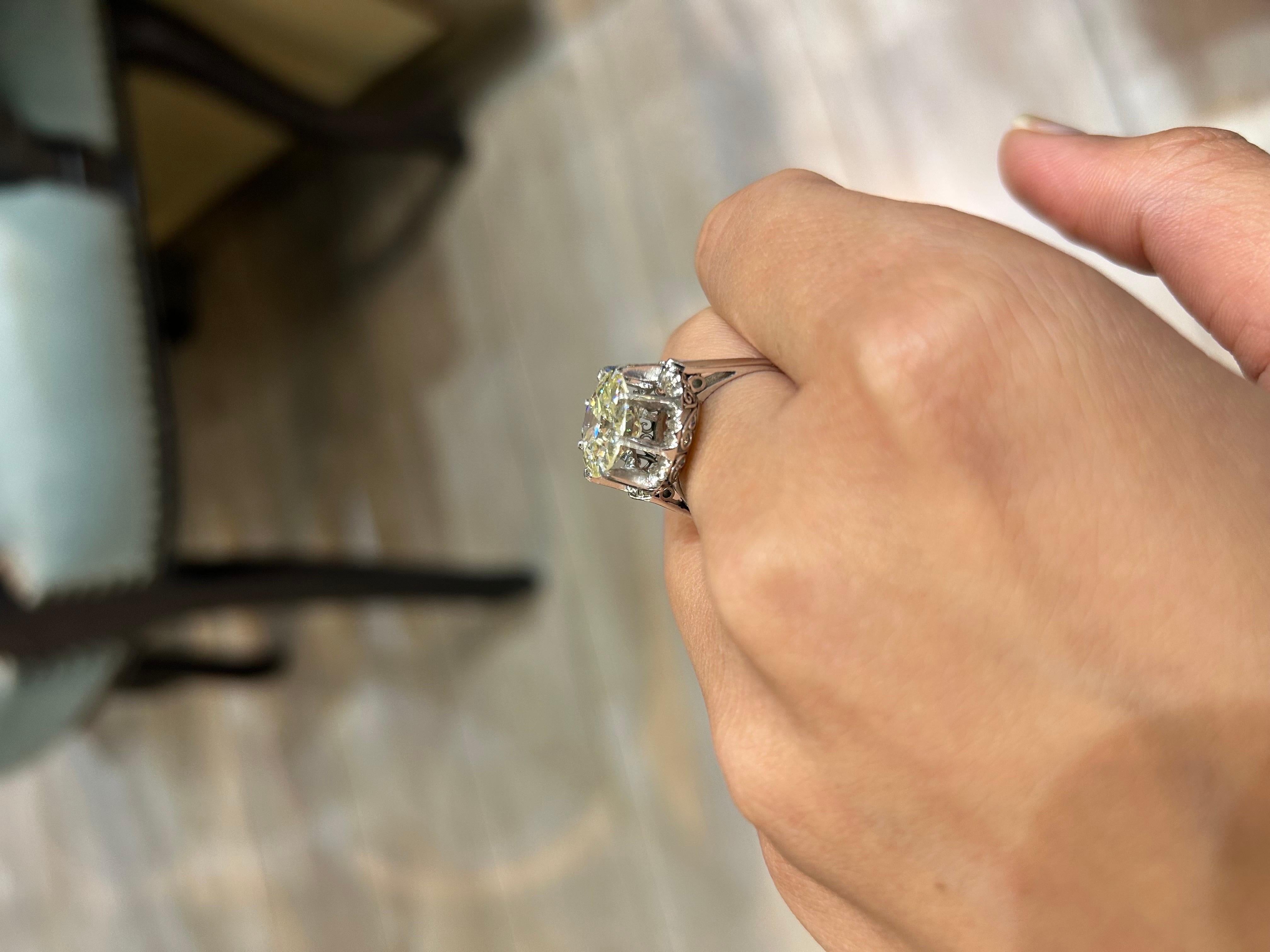 4.01 Carat old European Cut Diamond Ring For Sale 1
