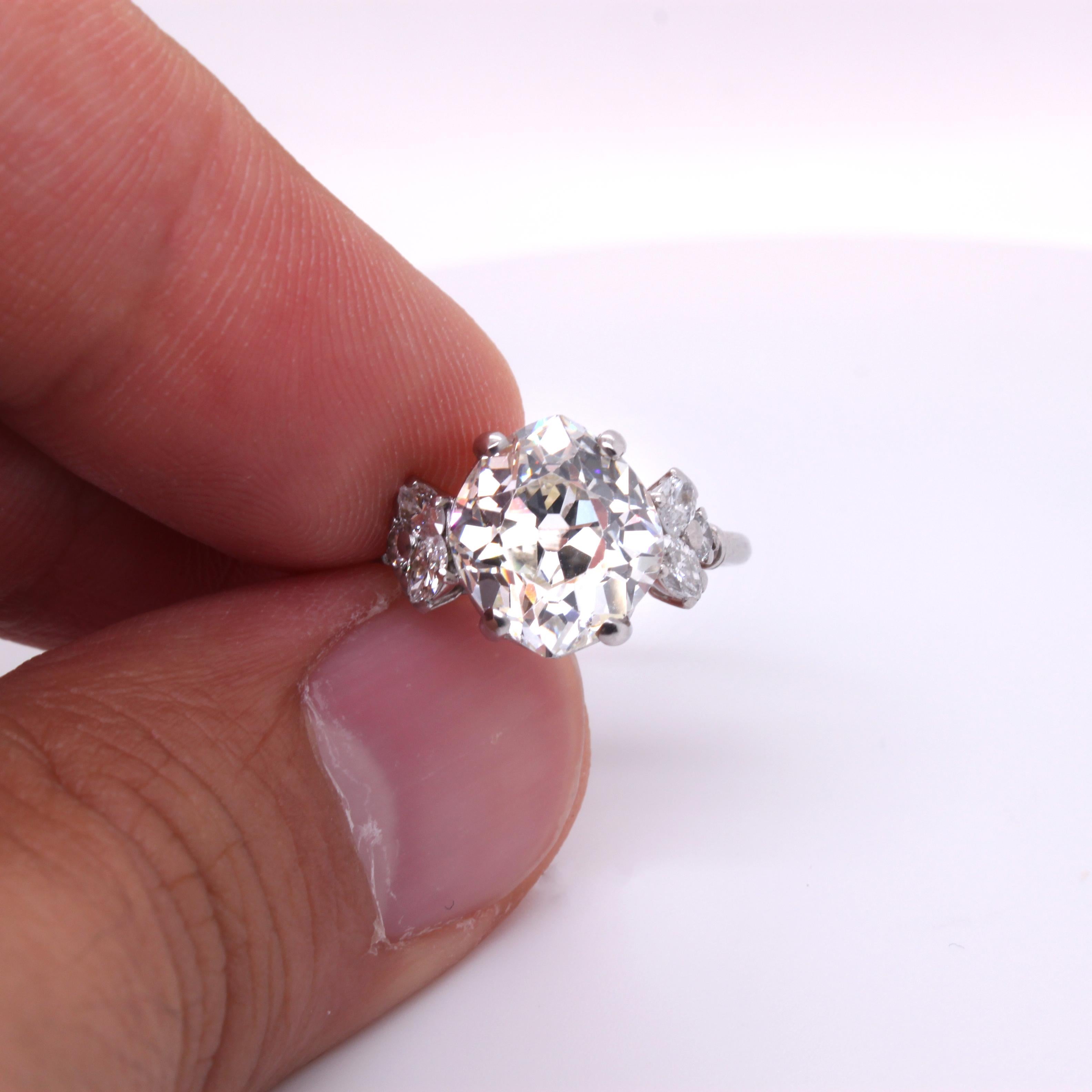 4.01 Carat Old Mine Rhombus Cut Diamond Ring 2
