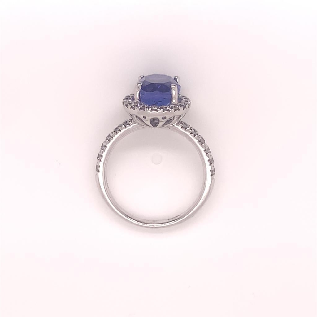 Women's 4.01 Carat Oval Cut Tanzanite and Diamond Ring in 18k White Gold For Sale