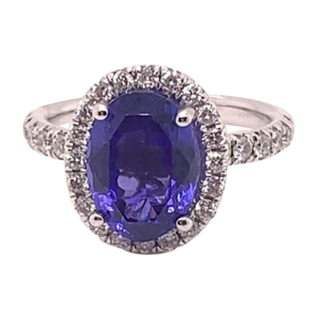 4.01 Carat Oval Cut Tanzanite and Diamond Ring in 18k White Gold