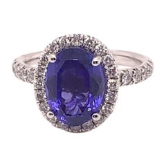 4.01 Carat Oval Cut Tanzanite and Diamond Ring in 18k White Gold