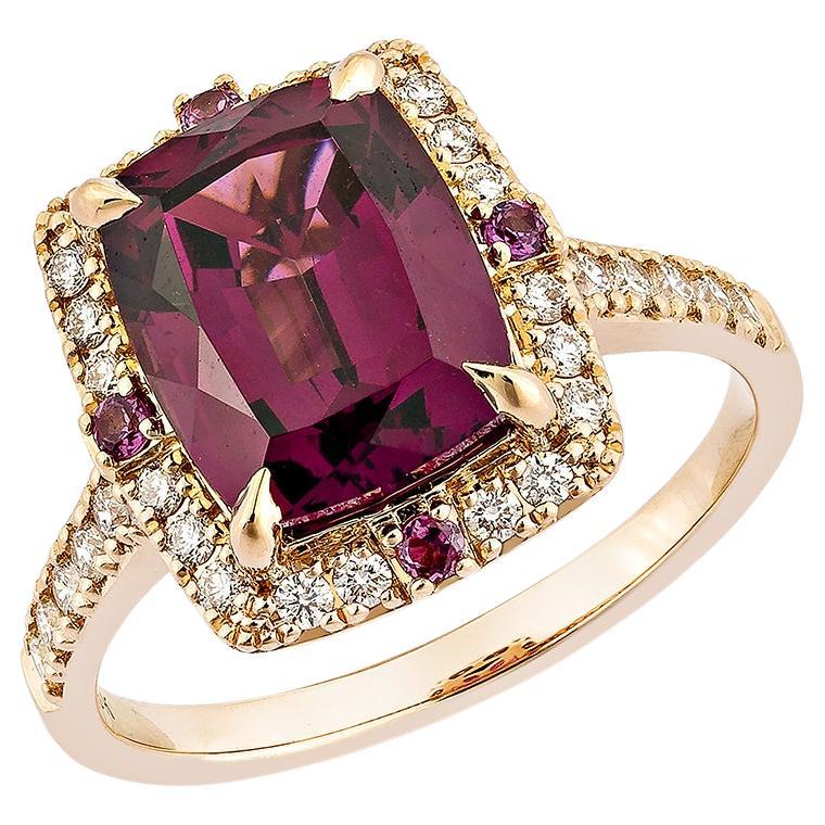 Sunita Nahata Rhodolite 4.01ct. Fancy Ring in 18KRG with White Diamond.