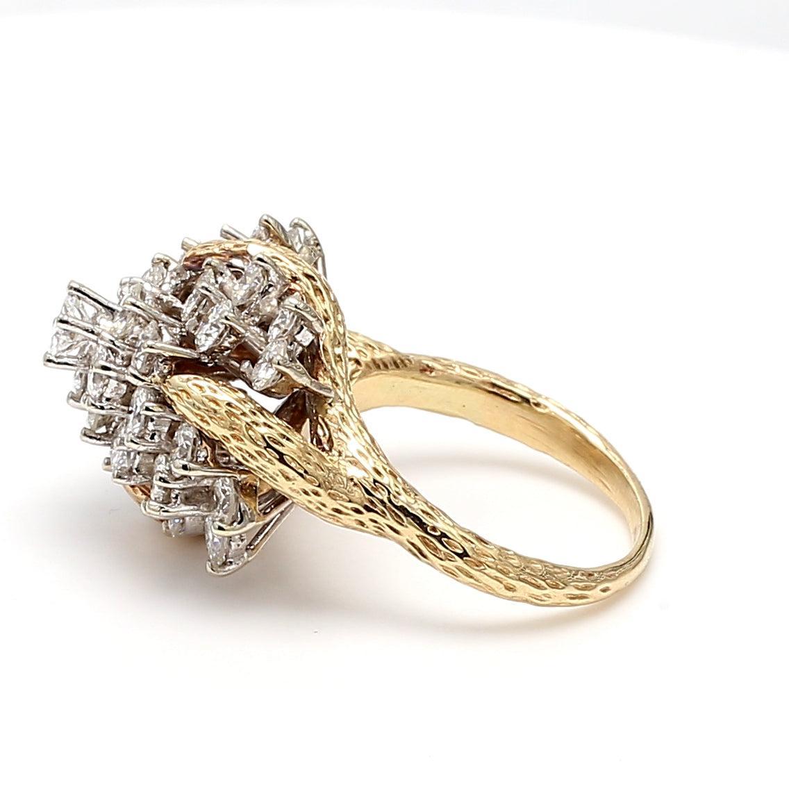 Bague de cocktail en or jaune 14 carats, diamant rond brillant H-I SI2 de 4,01 carats en vente 5