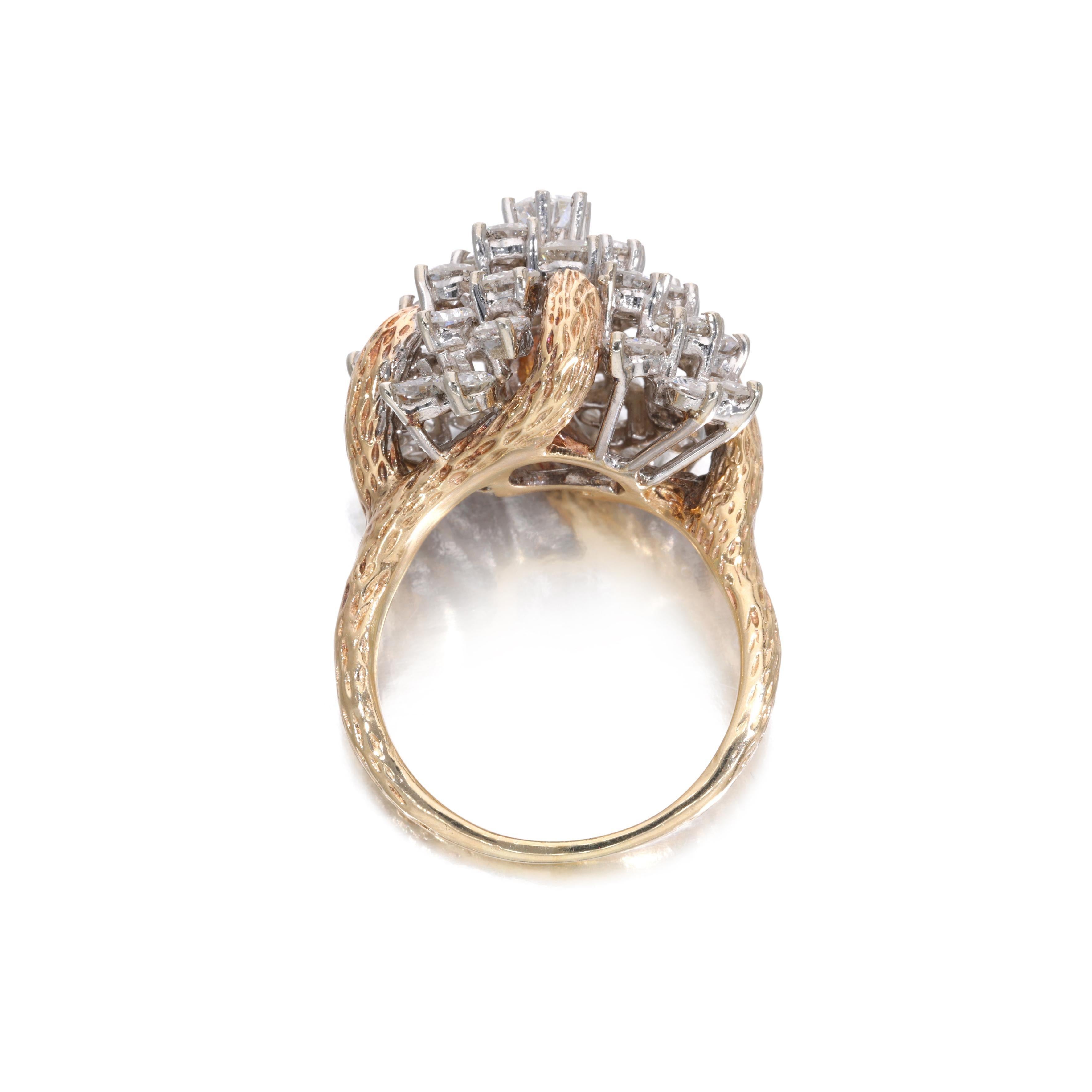 Taille brillant Bague de cocktail en or jaune 14 carats, diamant rond brillant H-I SI2 de 4,01 carats en vente