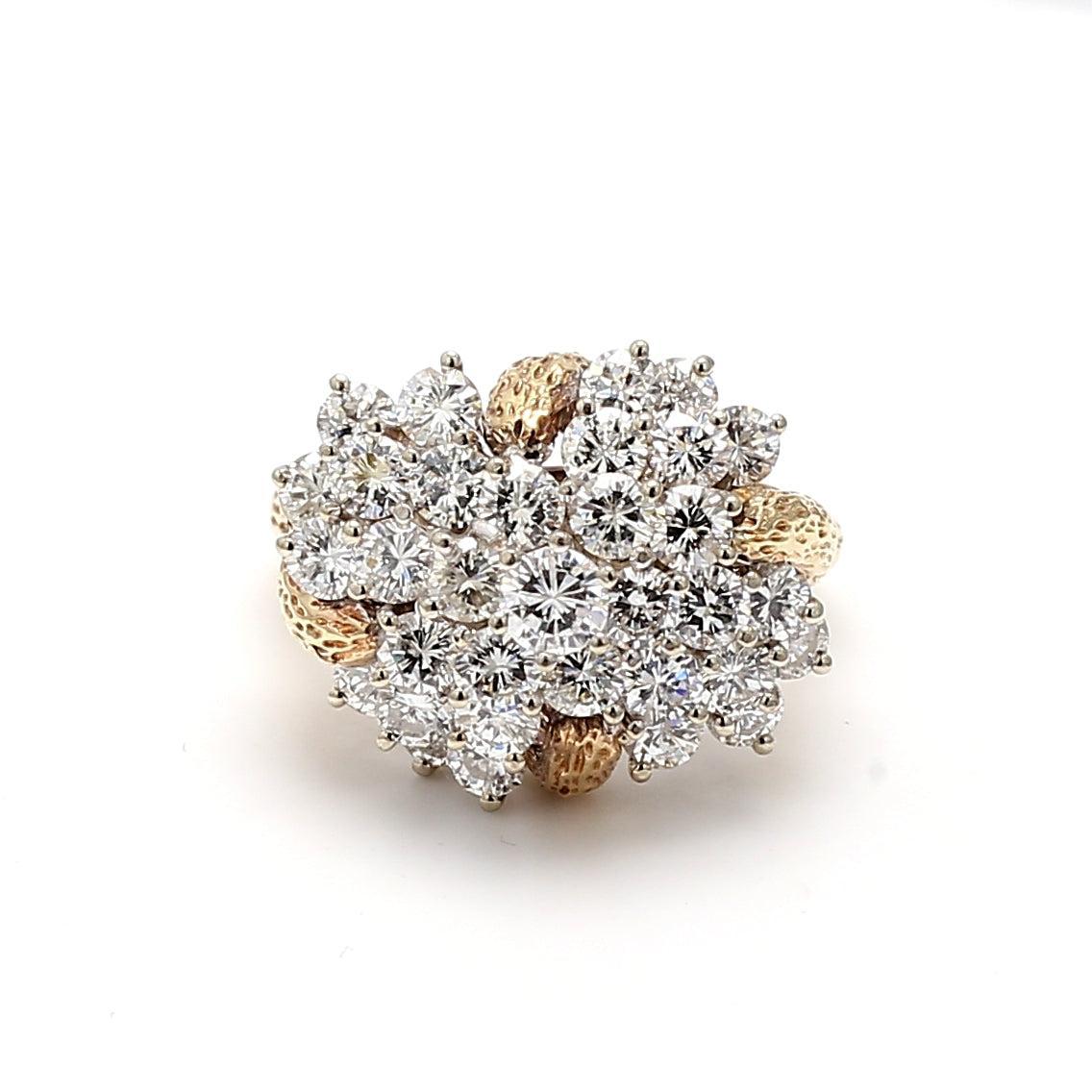 Bague de cocktail en or jaune 14 carats, diamant rond brillant H-I SI2 de 4,01 carats Bon état - En vente à New York, NY
