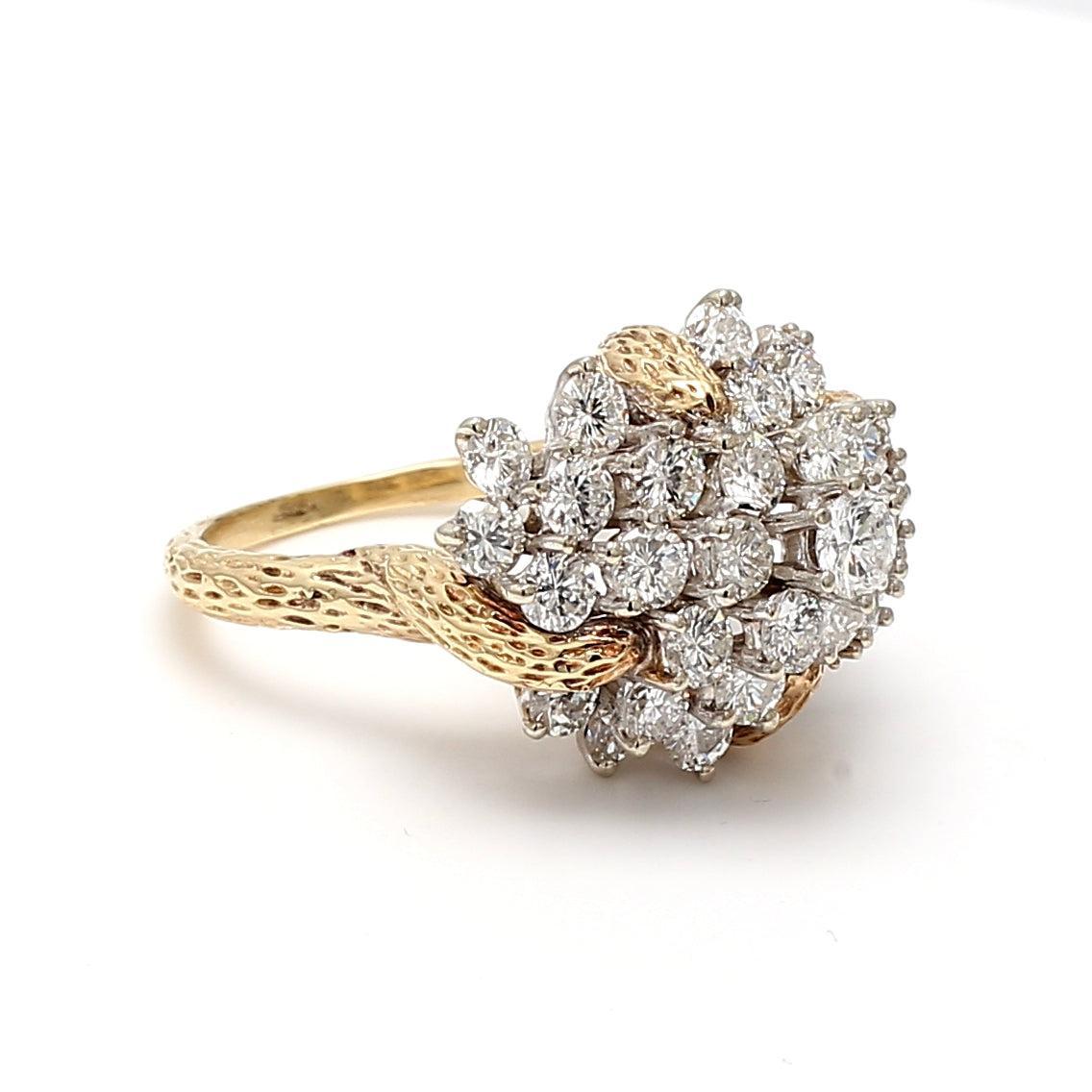 Bague de cocktail en or jaune 14 carats, diamant rond brillant H-I SI2 de 4,01 carats Pour femmes en vente