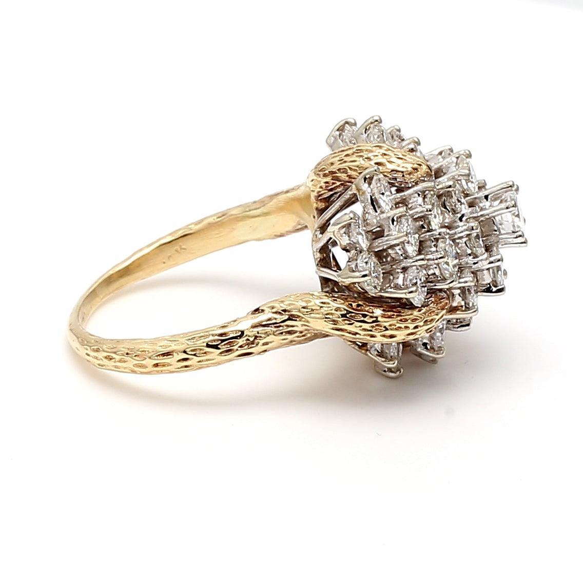 Bague de cocktail en or jaune 14 carats, diamant rond brillant H-I SI2 de 4,01 carats en vente 1
