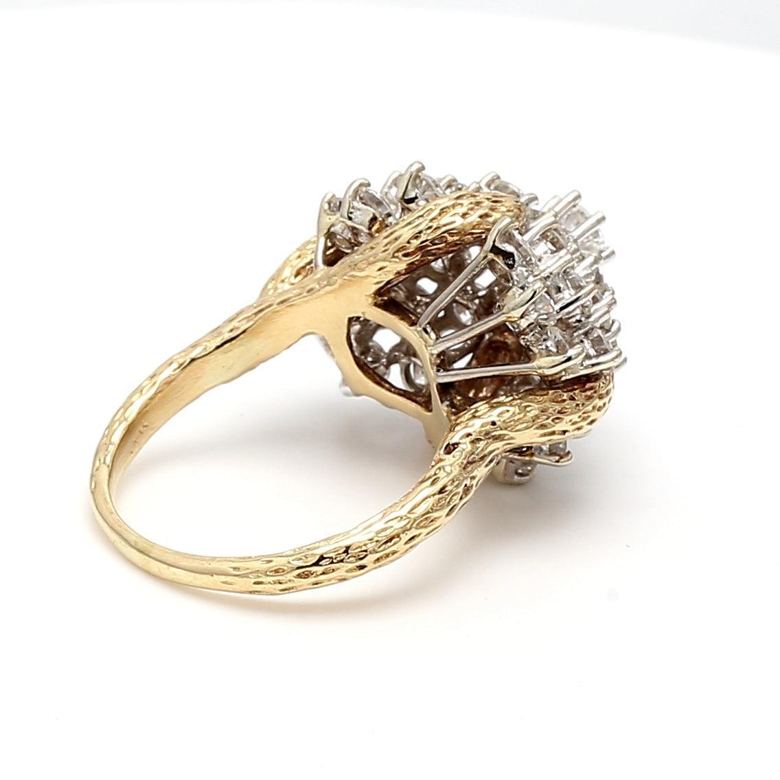 Bague de cocktail en or jaune 14 carats, diamant rond brillant H-I SI2 de 4,01 carats en vente 2