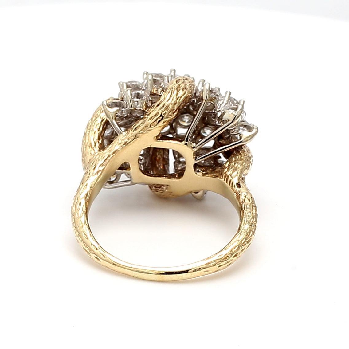 Bague de cocktail en or jaune 14 carats, diamant rond brillant H-I SI2 de 4,01 carats en vente 3