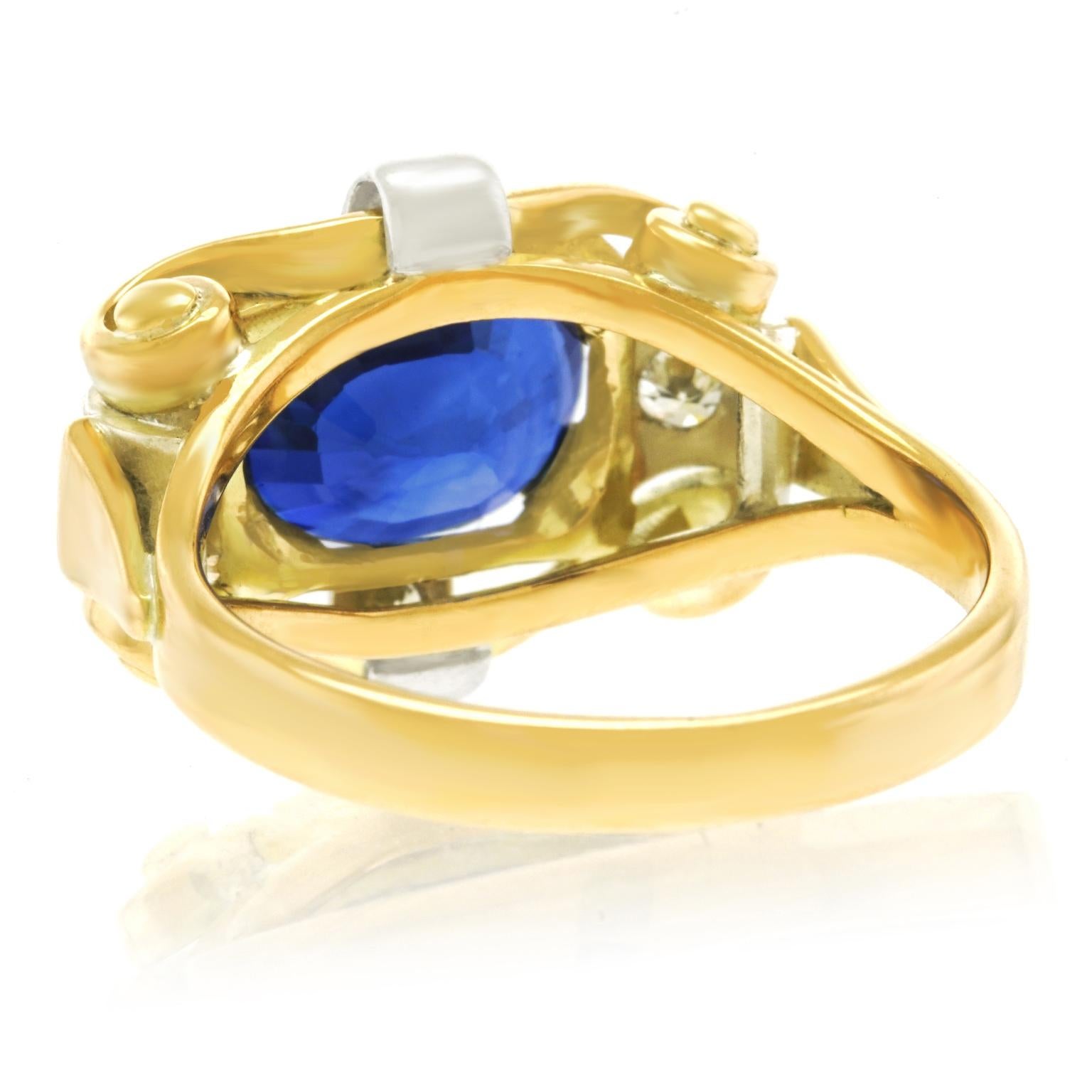 4.01 Carat Sapphire and Diamond Art Deco Ring 2