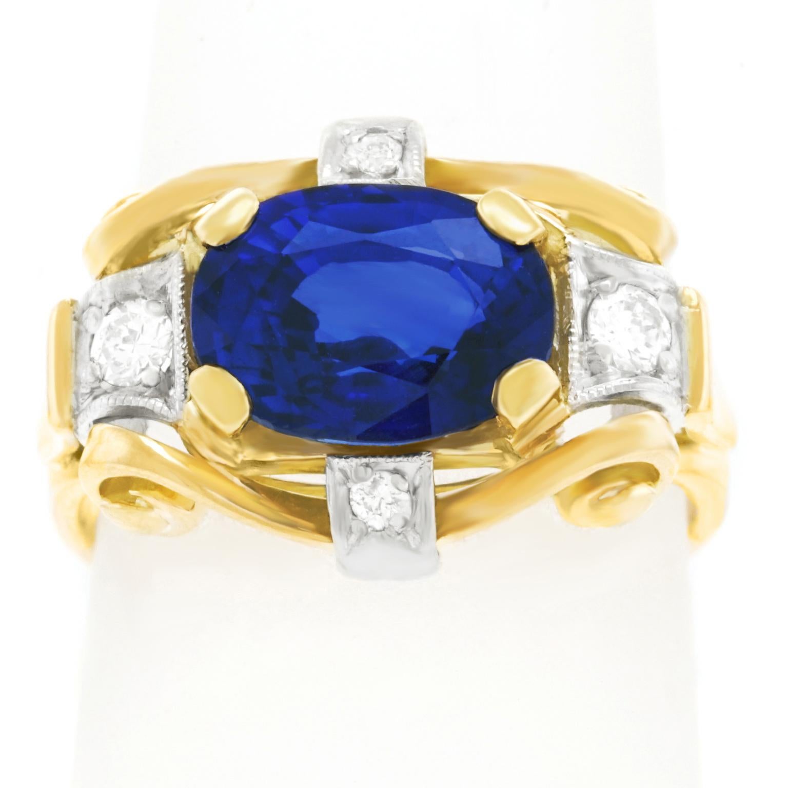 4.01 Carat Sapphire and Diamond Art Deco Ring 4