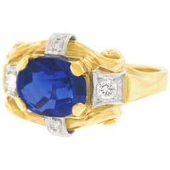 4.01 Carat Sapphire and Diamond Art Deco Ring